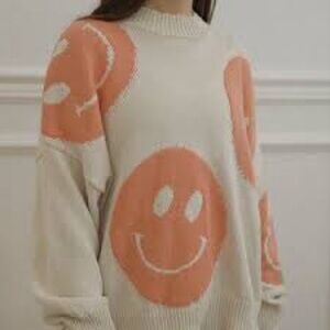 BiBi Gray and Orange Smiley Sweater